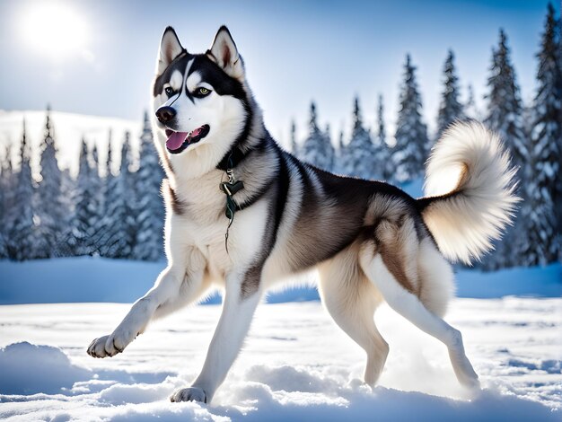 La grâce sauvage d'un husky sibérien sur un fond de neige sa fourrure moelleuse dansant dans le br hivernal