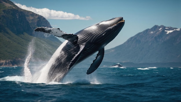 Gracieuse baleine à bosse sautant de l'océan