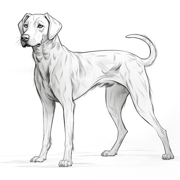 Photo gracieuse beauté canine monochrome line art de vorsteh chien en profil de côté complet pour le livre à colorier sur