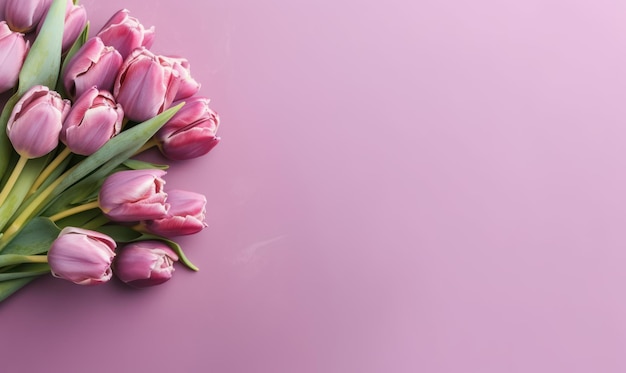 De gracieuses tulipes violettes sur une teinte rose délicate mettant en valeur la beauté et la tranquillité de la nature au printemps AI Generative