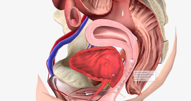 Photo le grade 2 décrit une cystocèle dans laquelle le renflement atteint le niveau de l'hymen ou de l'ouverture vaginale sans le dépasser