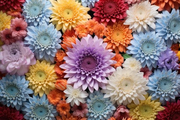 Un gradient d'arc-en-ciel de fleurs florales pris d'une perspective descendante