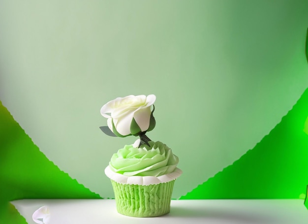Photo gradient vert et blanc arrière-plan abstrait pièce vide avec espace et rose blanche et verte