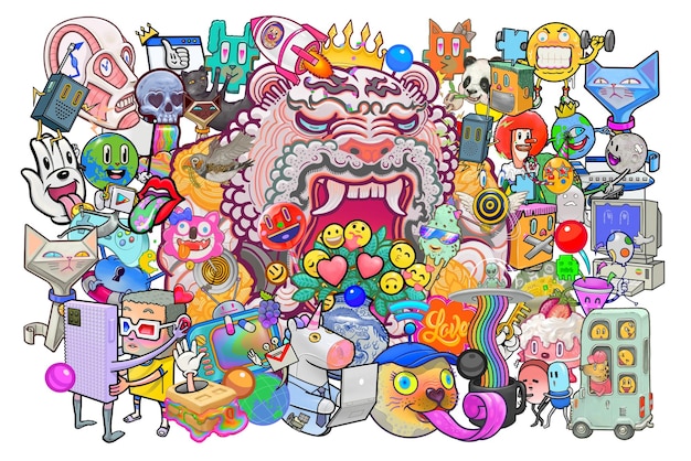 Graffiti neo funky autocollant png illustration de dessin animé abstraite à fond transparent