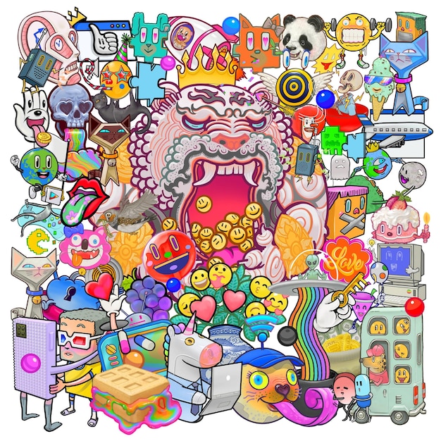 Graffiti neo funky autocollant png illustration de dessin animé abstraite à fond transparent