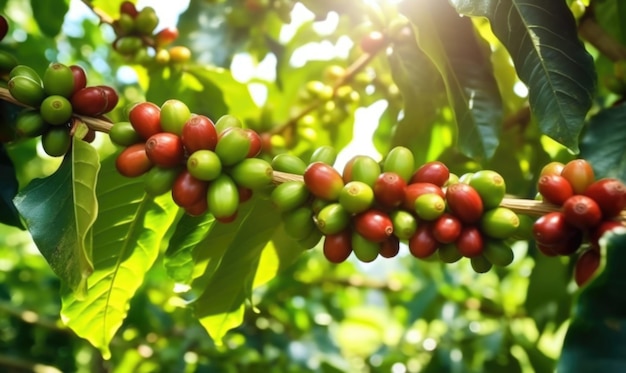 Grain de café arabica frais sur l'arbre