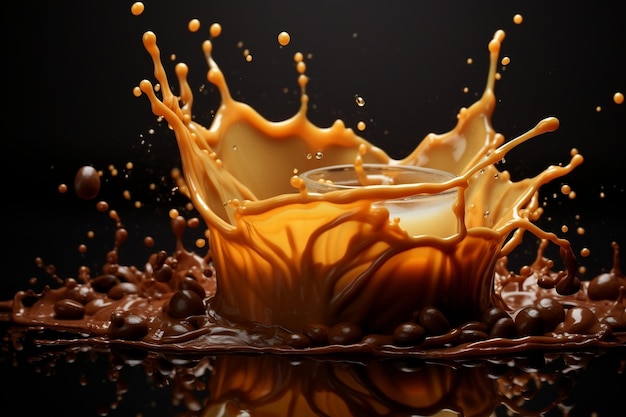 Grain de café dynamique Splash descendant gracieusement IA générative