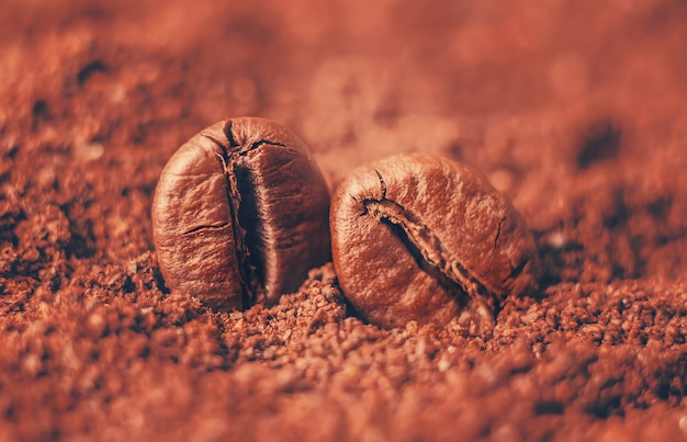 Grain de café. une tasse de café. mise au point sélective.