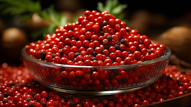 Graines de coriandre dans un bol en verre rouge