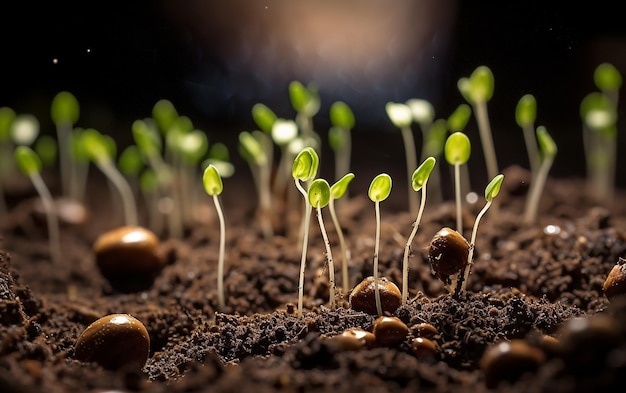 Des graines émergent dans un sol riche