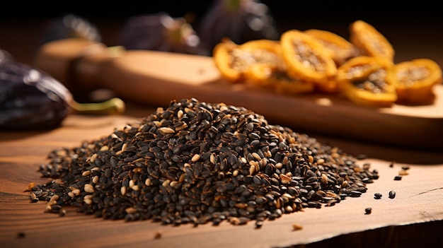 Graines de fruit de la passion séchées offrant une texture croquante et un goût acidulé