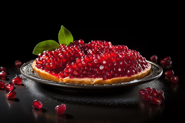 Des graines de grenade sur une bruschette de fruits