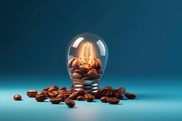 Grains de café d'ampoule sur fond de couleur généré par l'IA