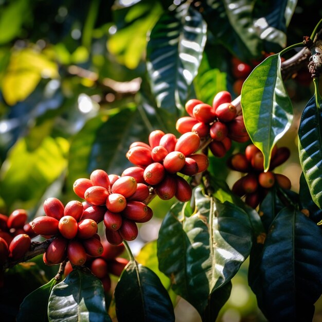 Grains de café sur un arbre d'Ethiopie belle image art généré par Ai