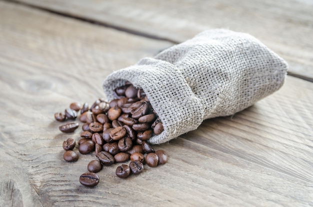 Grains de café dans le sac d'un sac