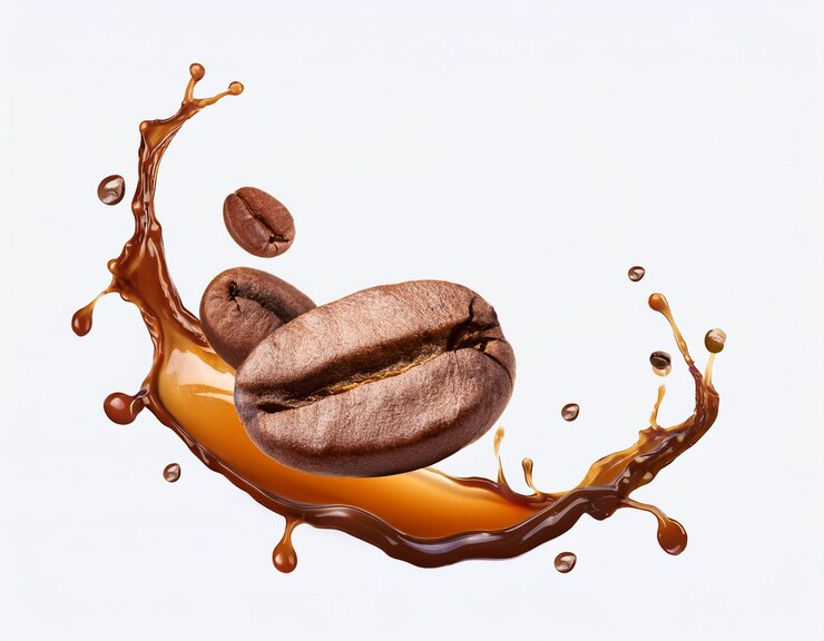 Photo grains de café sur fond blanc