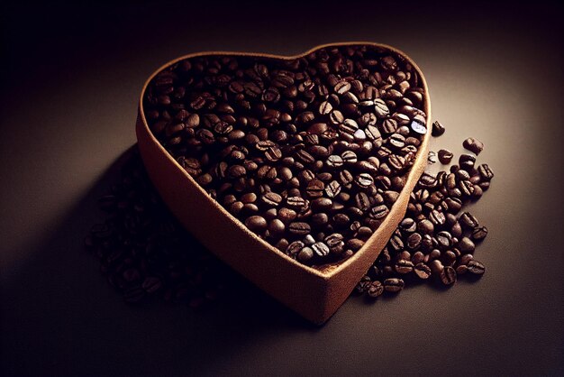 Des grains de café en forme de coeur sont placés en forme de coeur