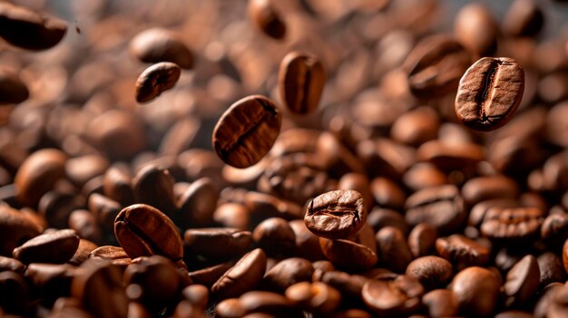 Des grains de café fraîchement éclaboussés Focus sélectif