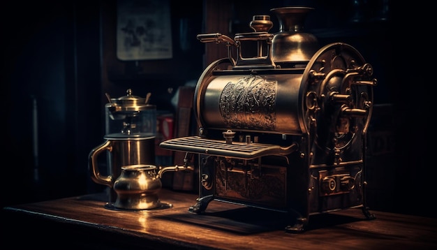 Grains de café fraîchement moulus infusés dans des machines à l'ancienne pour la fraîcheur générée par l'IA