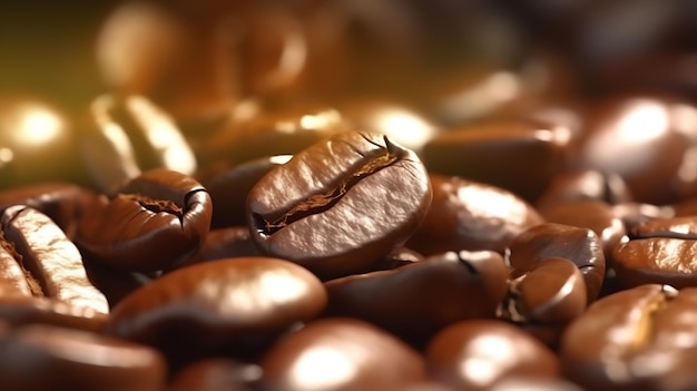 Des grains de café en gros plan Ai Generative