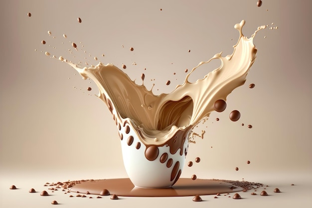 Grains de café et lait tombant dans des éclaboussures de café AI Generation