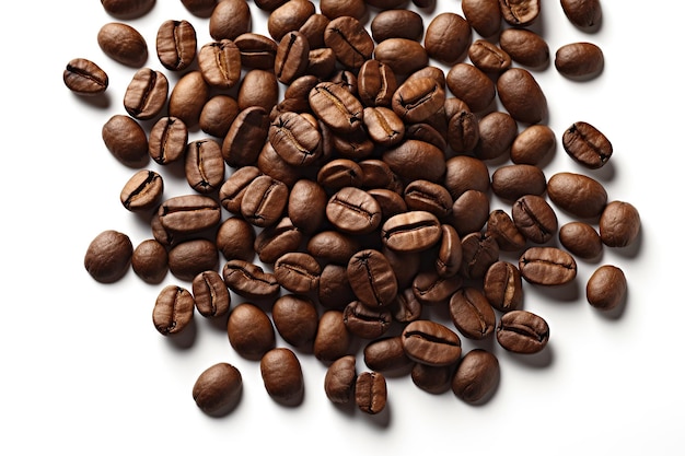 Grains de café sur plaine blanche isolés d'en haut AI générative