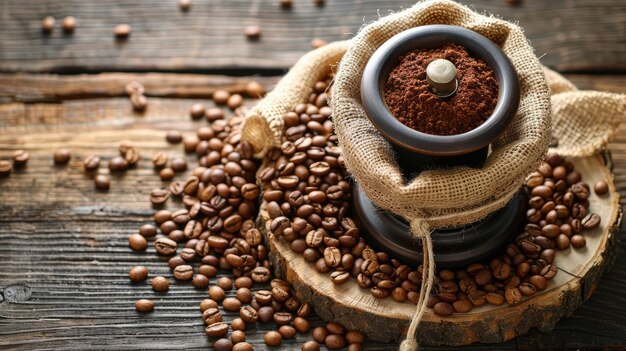 Les grains de café sont posés sur une table.