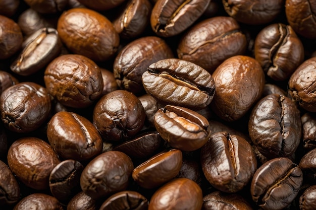 Photo des grains de café torréfiés aromatiques en gros plan