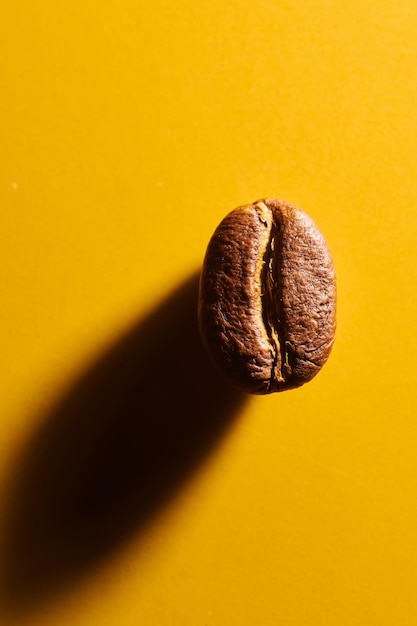 Grains de café torréfiés sur fond jaune