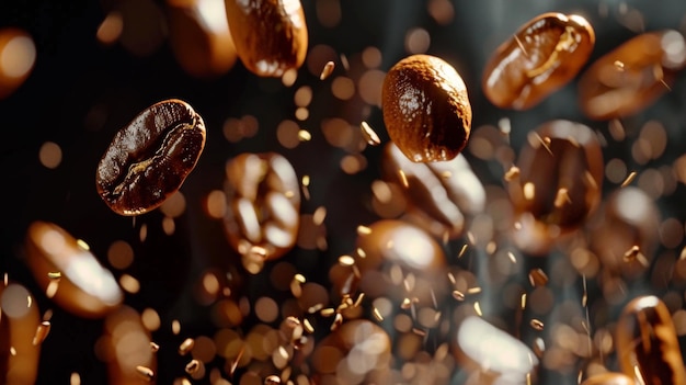 Les grains de café volent et tombent filmés sur une caméra à grande vitesse à 1000 images par seconde en haute qualité FullHD