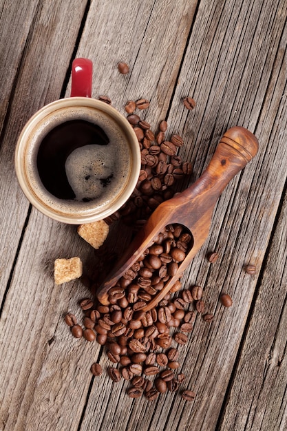 Grains de tasse de café et cassonade