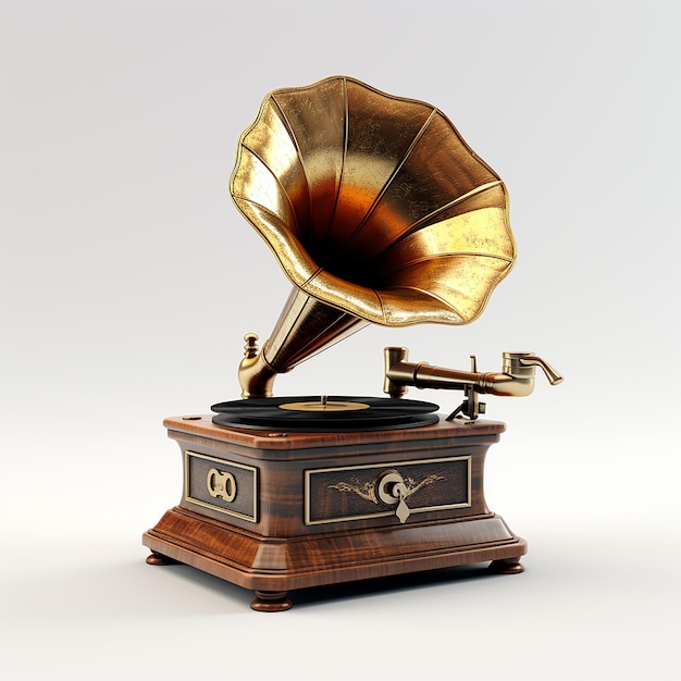 Gramophone à l'ancienne en 3D avec métal et bois