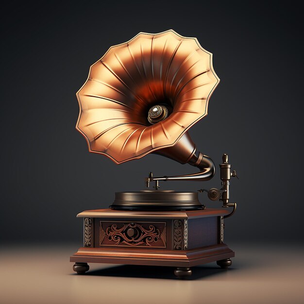 Gramophone à l'ancienne en 3D avec métal et bois