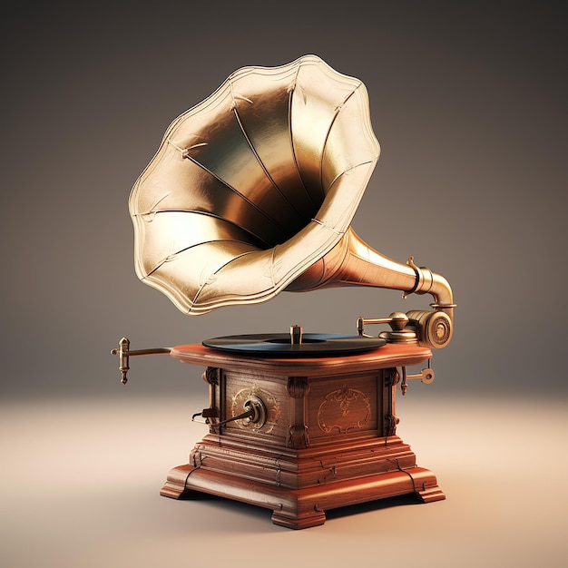 Gramophone à l'ancienne en 3D avec métal et bois