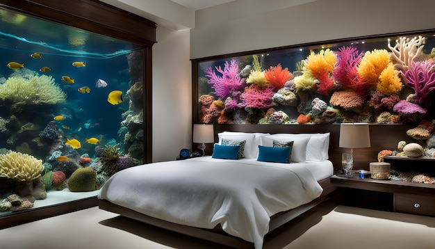 Photo un grand aquarium avec un aquarium dans le coin