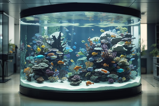 grand aquarium en verre avec des poissons