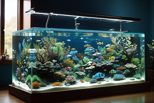 grand aquarium en verre avec des poissons