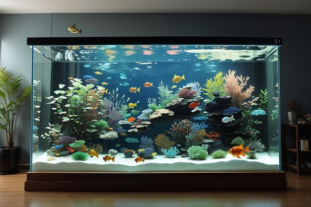 grand aquarium en verre avec des poissons