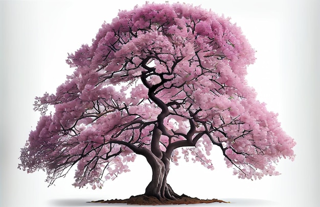 Grand arbre de fleurs de cerisier rose sur fond blanc Style d'art numérique Generative AI