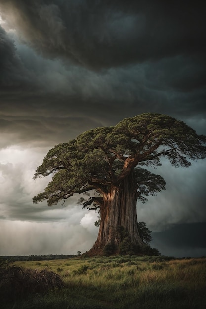 Grand arbre et tempête