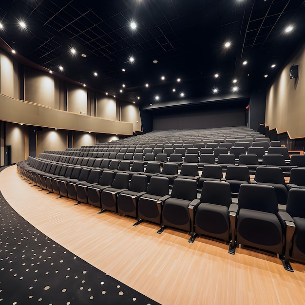 Un grand auditorium avec des rangées de chaises