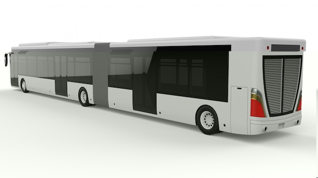 Photo un grand autobus urbain avec une partie allongée supplémentaire pour une grande capacité de passagers en heure de pointe ou pour le transport de personnes dans des zones densément peuplées. modèle de modèle pour placer vos inscriptions