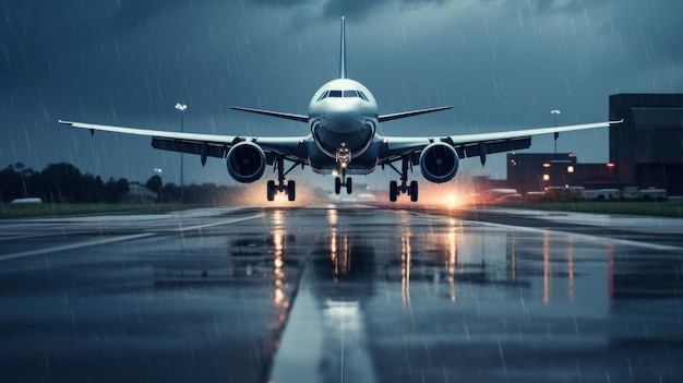 Photo un grand avion de ligne commercial est vu montant dans le ciel après avoir décollé de la piste à la