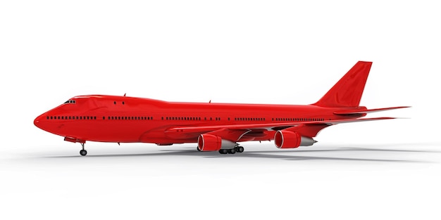 Grand avion de passagers de grande capacité pour les longs vols transatlantiques Avion rouge sur fond blanc isolé illustration 3d