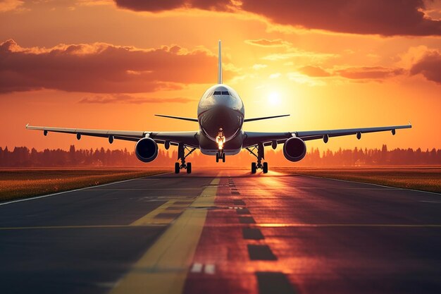 Un grand avion de passagers roule le long de la piste de l'aéroport.