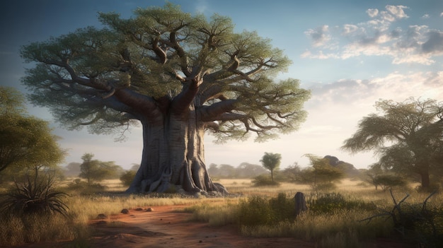 Un grand baobab dans la savane africaine