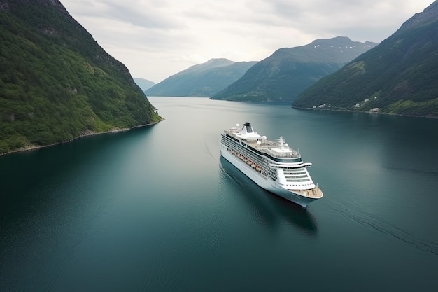 Grand bateau de croisière dans les fjords Vacances touristiques et voyages d'été AI générative