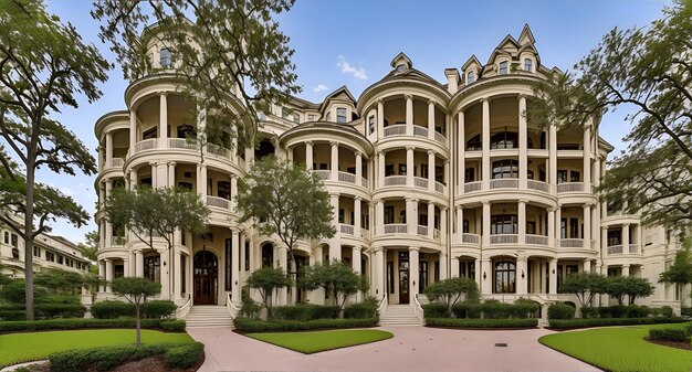 Photo un grand bâtiment blanc avec de nombreux balcons