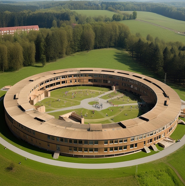 Photo un grand bâtiment avec un cercle au milieu