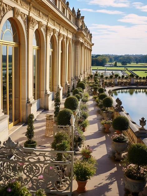 Un grand bâtiment avec une fontaine au milieu